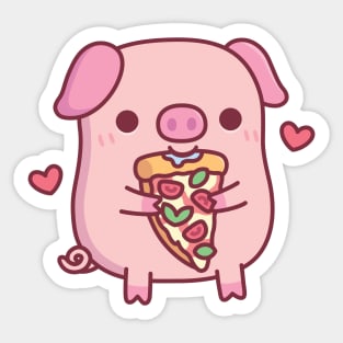 Cute Little Pig Eating Margherita Pizza Sticker